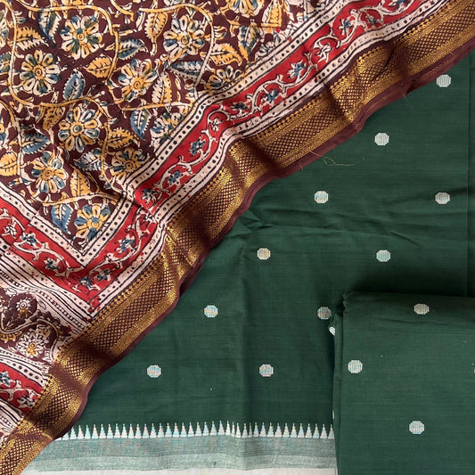 Handloom Cotton Dress Material with Kalamkari Silk Dupatta