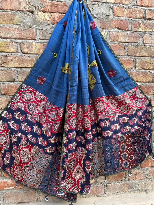 Ajrakh Patch-Work Modal Silk Dupatta