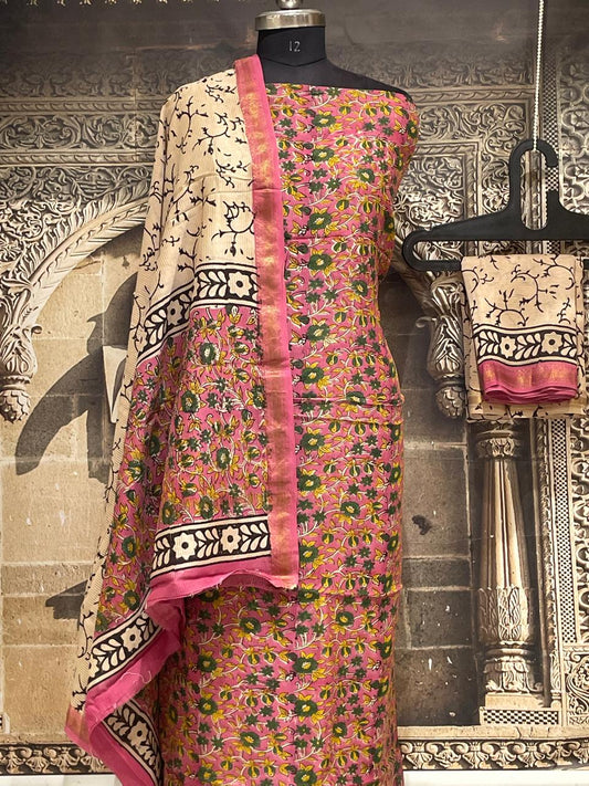Kalamkari Maheshwari Silk Cotton Dress Material
