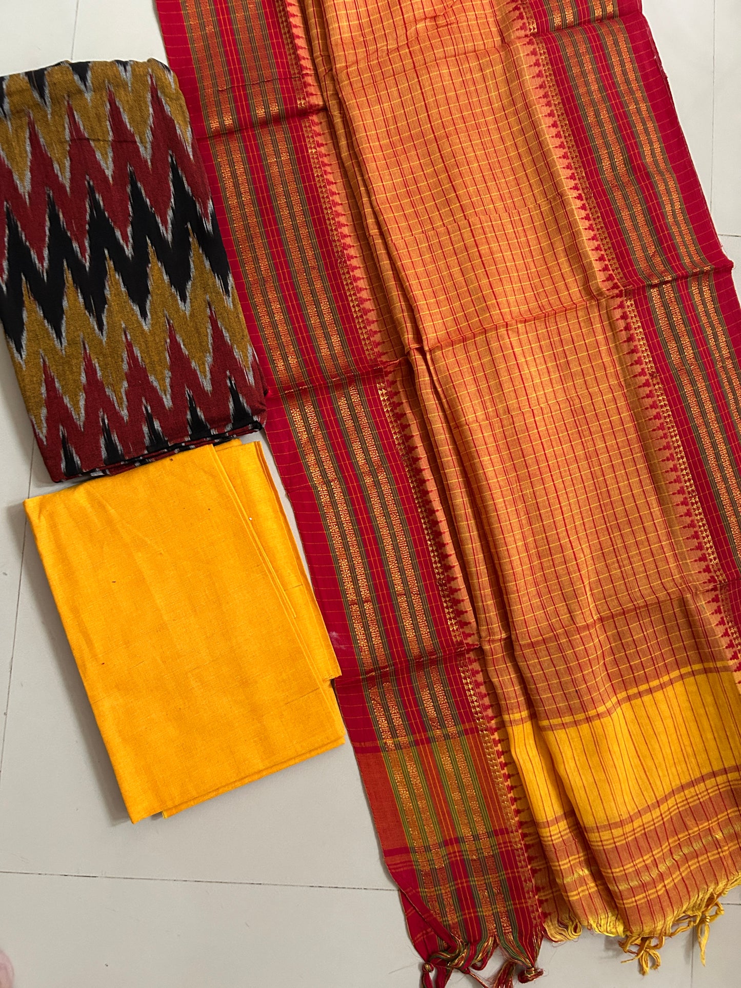 Ikat Cotton Dress Material with Narayanpet Dupatta