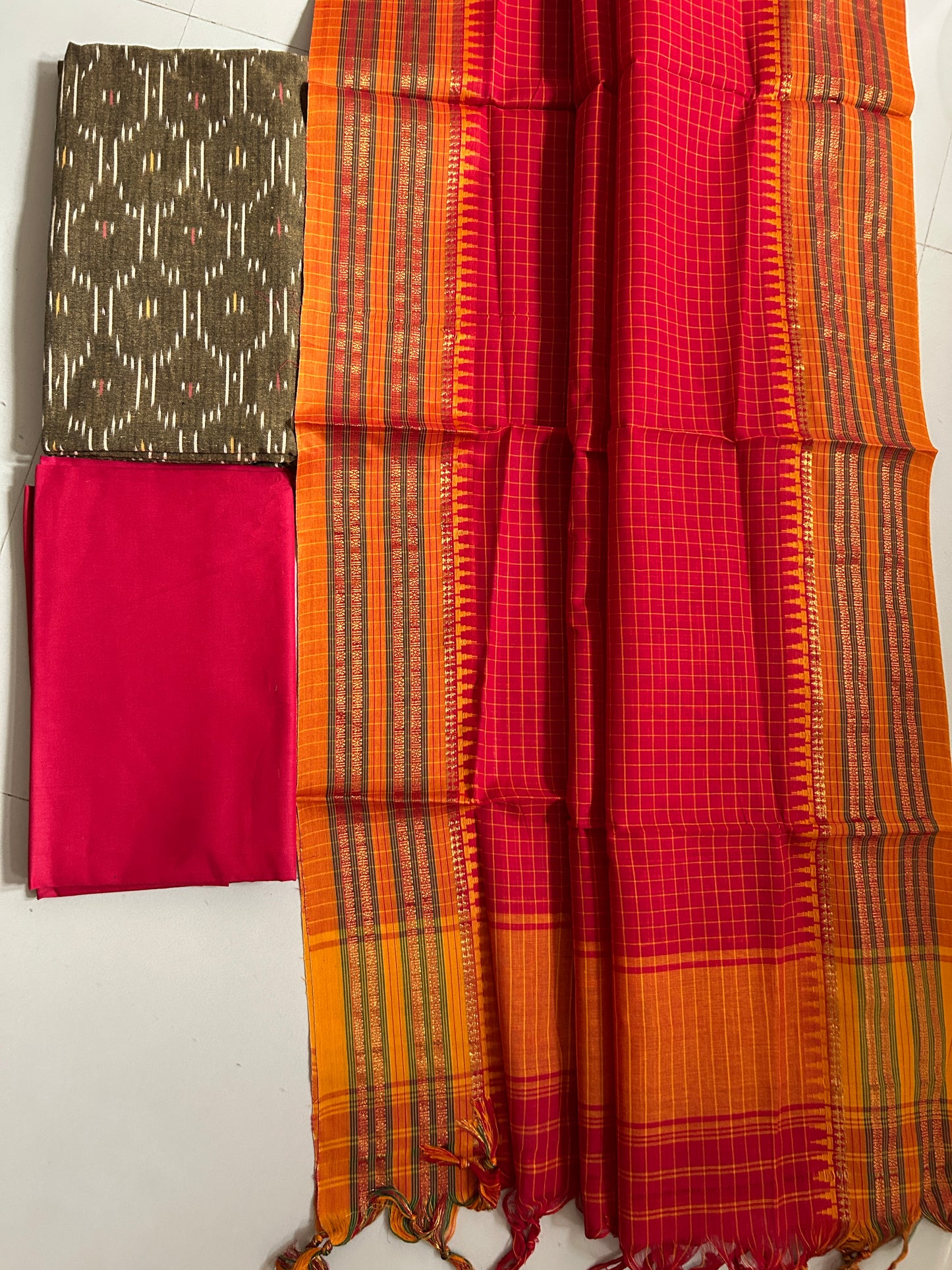 Ikat Cotton Dress Material with Narayanpet Dupatta