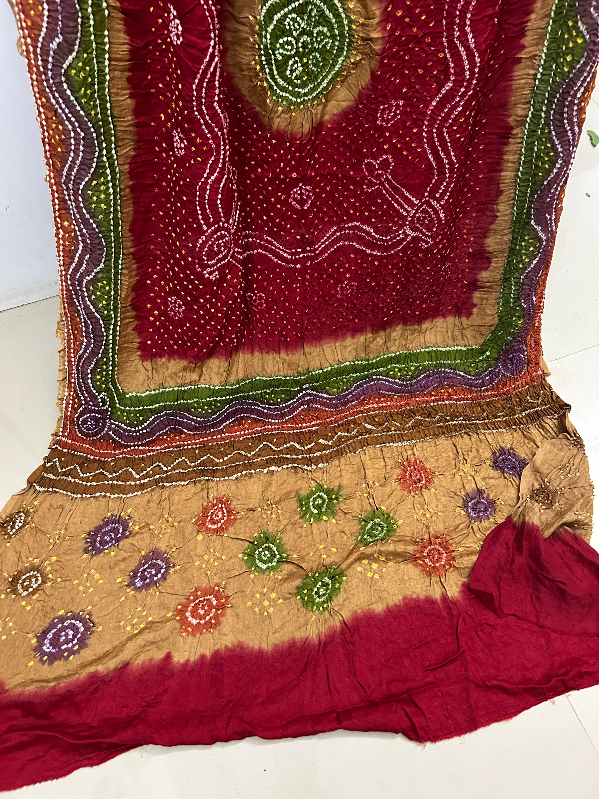 Gajji Silk Red Chandrokhi Bandhej Dupatta