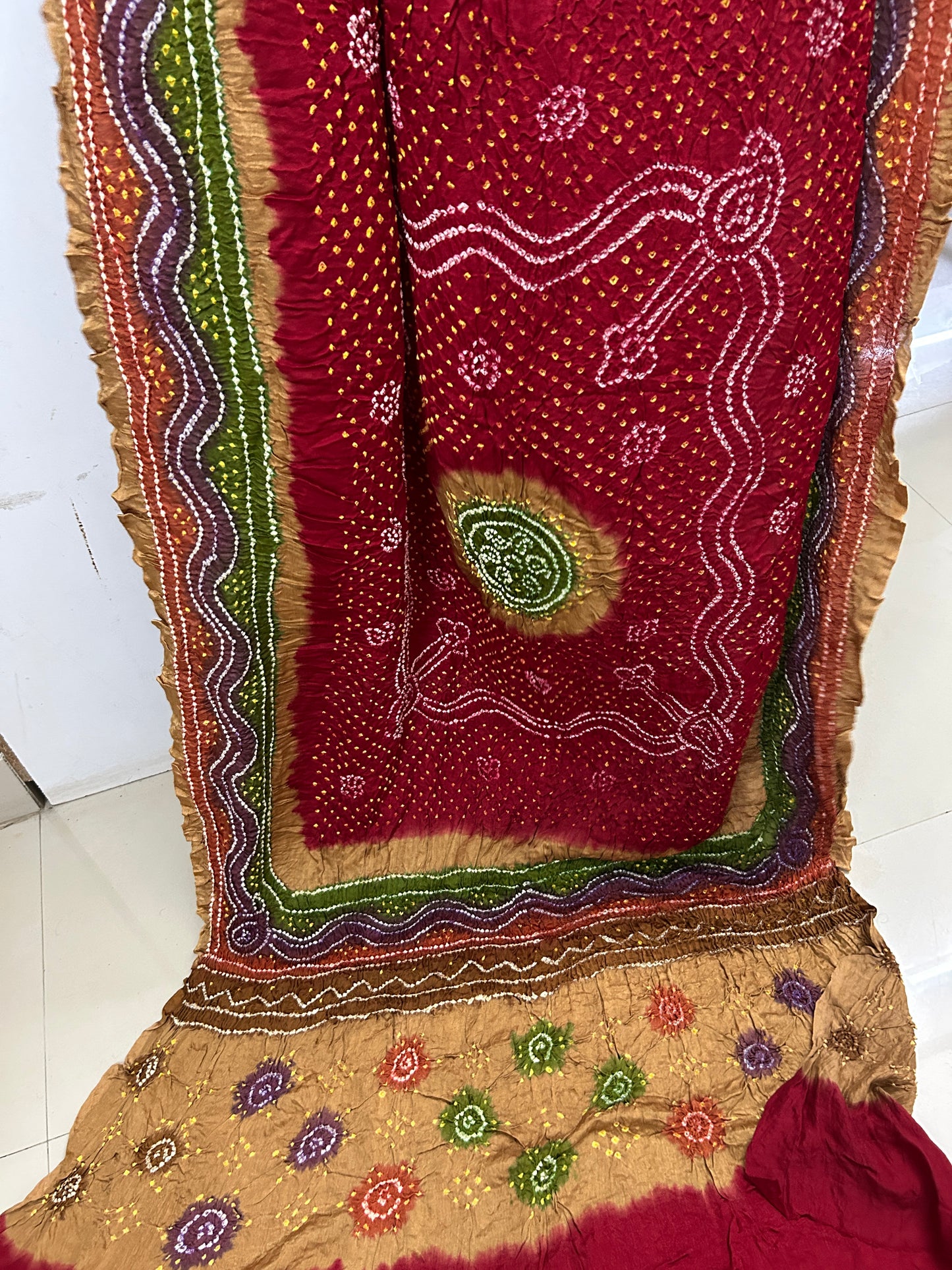 Gajji Silk Red Chandrokhi Bandhej Dupatta