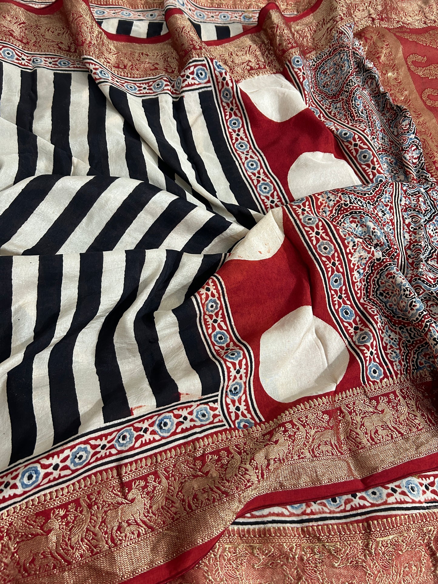 Ajrakh Dola Silk Saree with Blouse