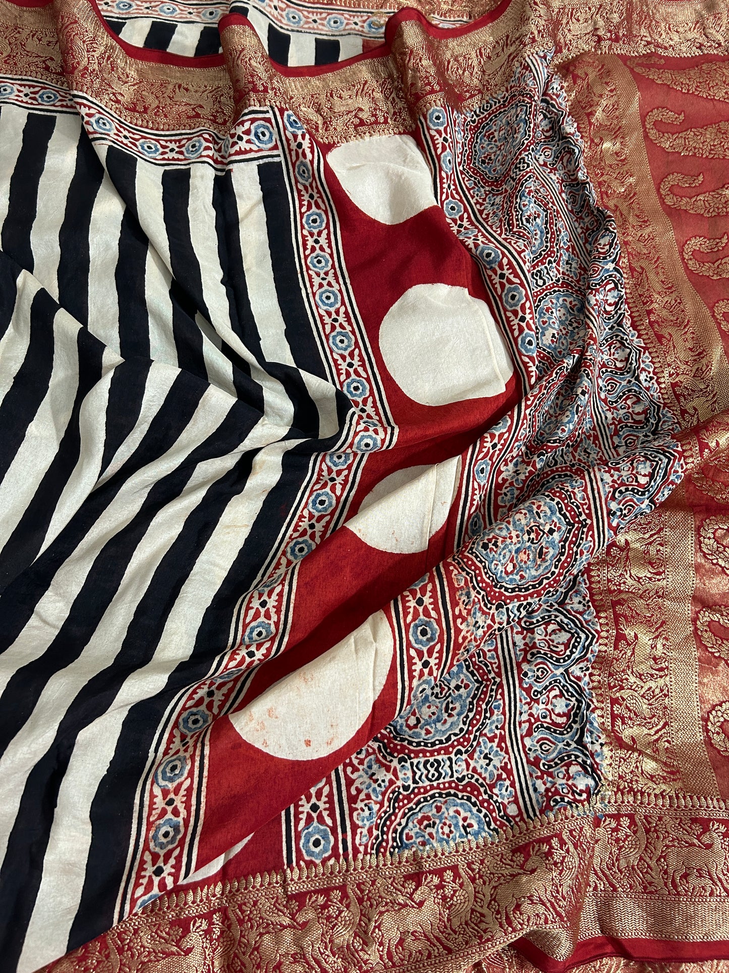 Ajrakh Dola Silk Saree with Blouse