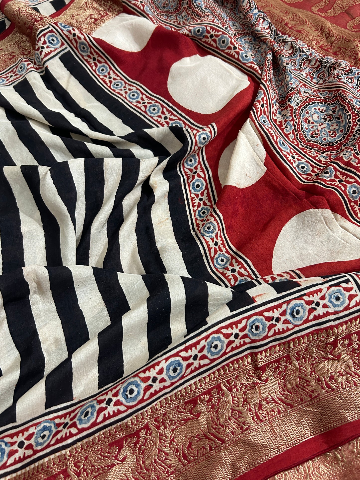 Ajrakh Dola Silk Saree with Blouse