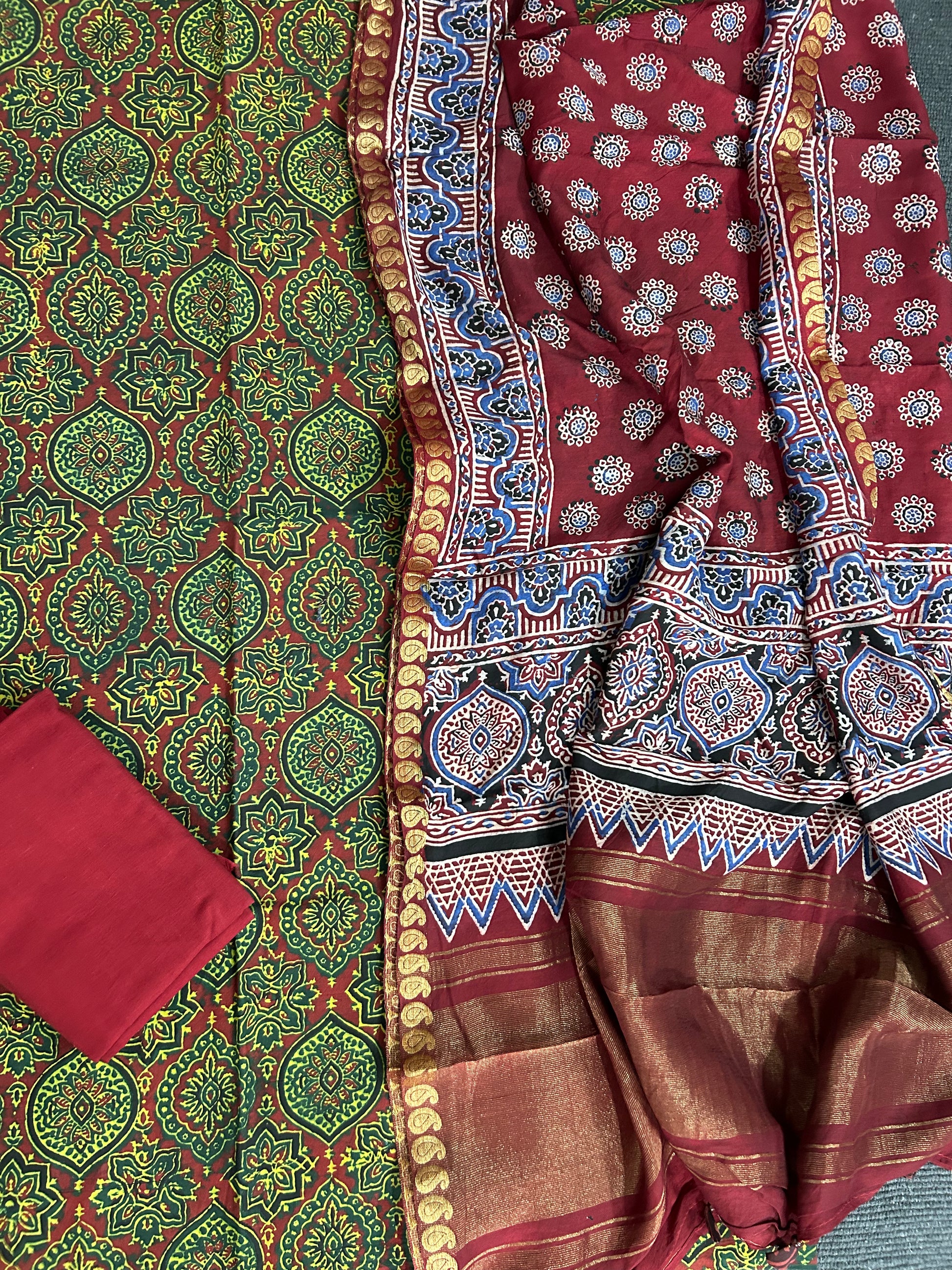 Ajrakh Cotton Dress Material with Chanderi Ajrakh Dupatta