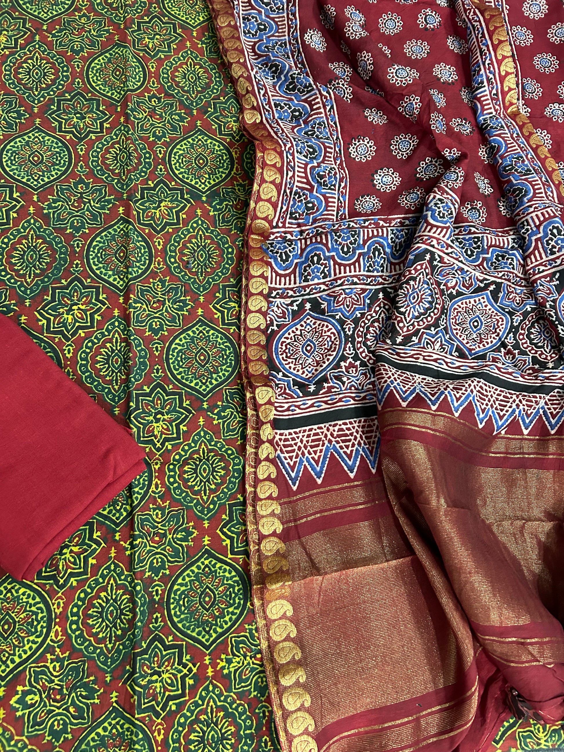 Ajrakh Cotton Dress Material with Chanderi Ajrakh Dupatta