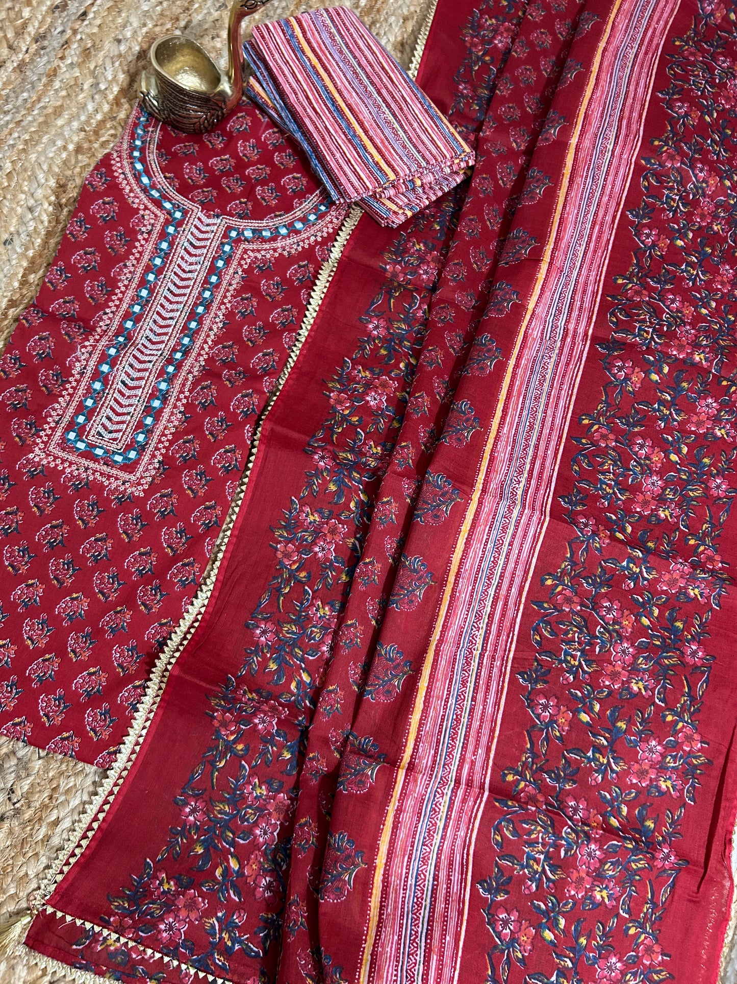 Embroidered Cotton Dress Material with Cotton Dupatta *