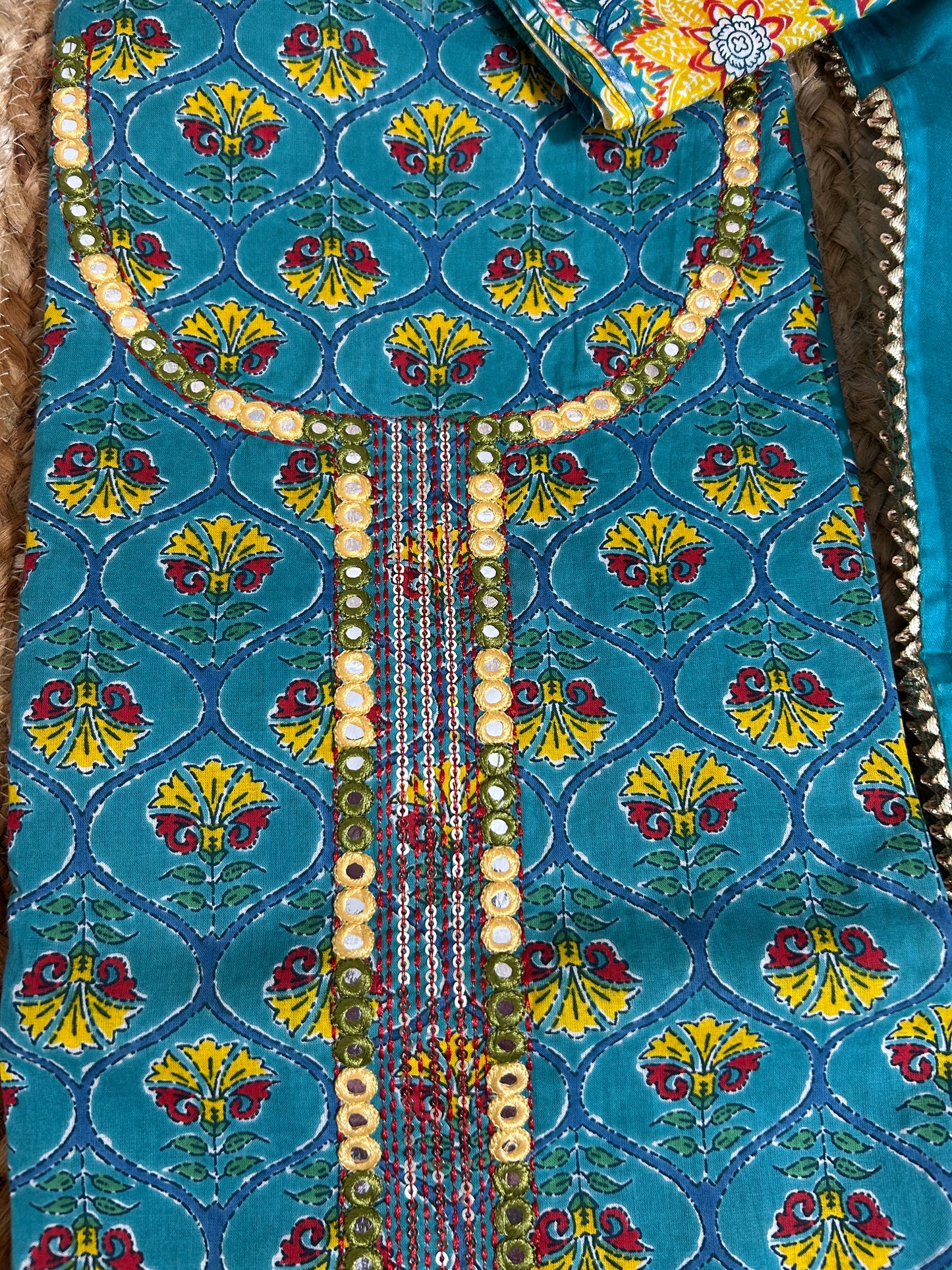 Hand BlockPrint Cotton Embroidered Dress Material with Cotton Dupatta *