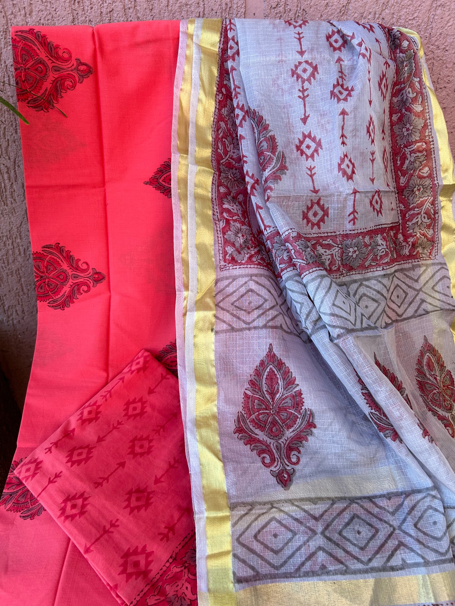 Hand BlockPrint Cotton Dress Material with Kota Silk Dupatta *#