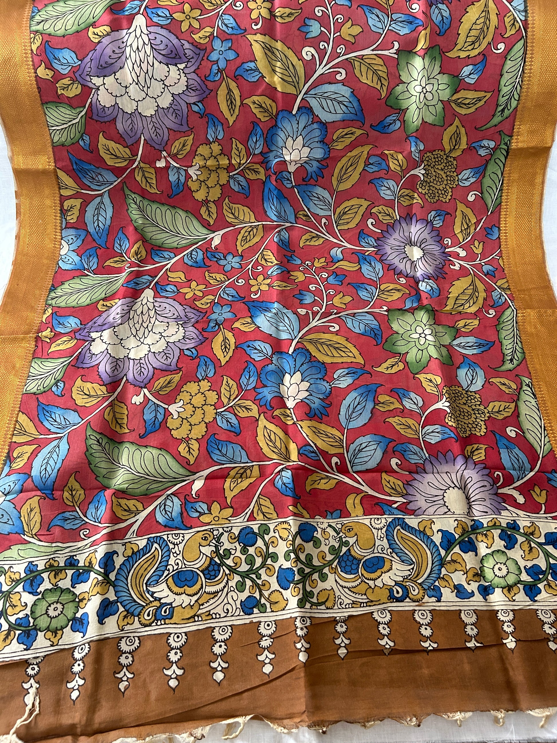 Kalamkari Hand Painted Silk Dupatta