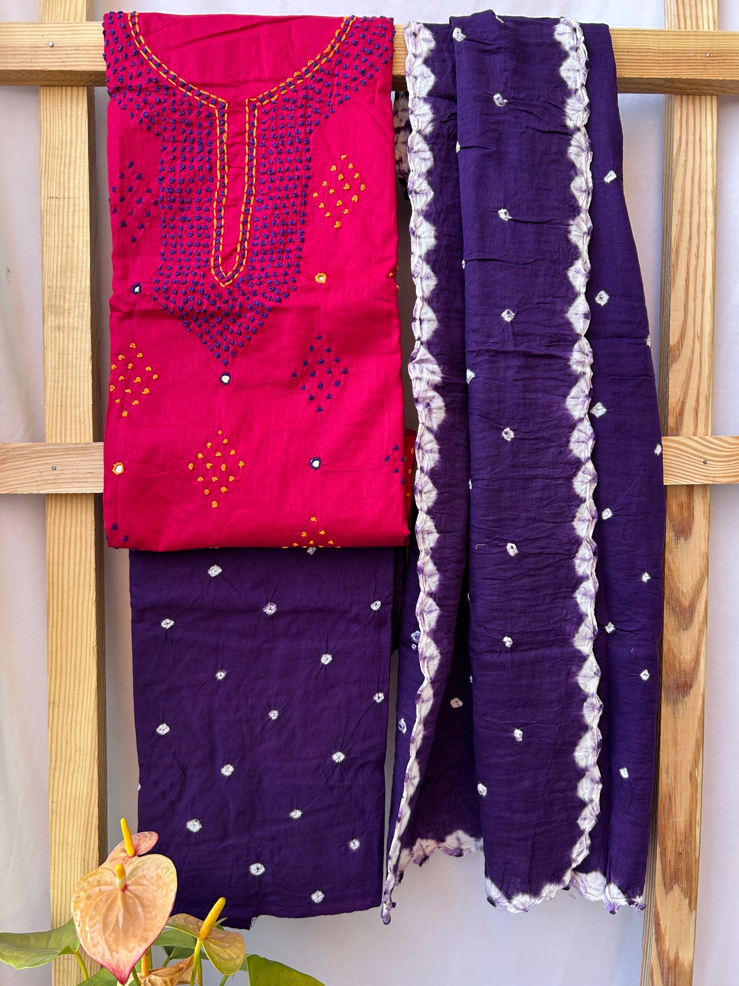 Bandhej Satin Cotton Dress Material