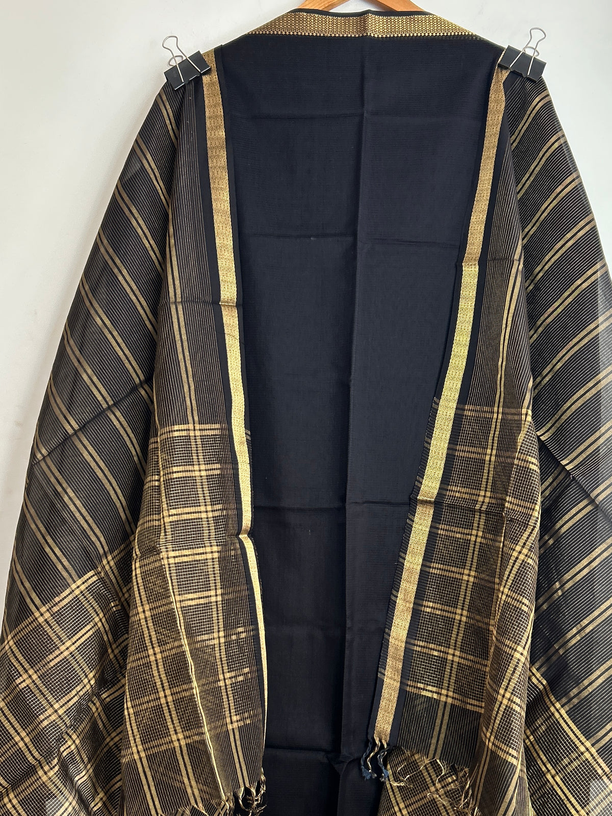 Black Maheshwari Silk Cotton Dress Material