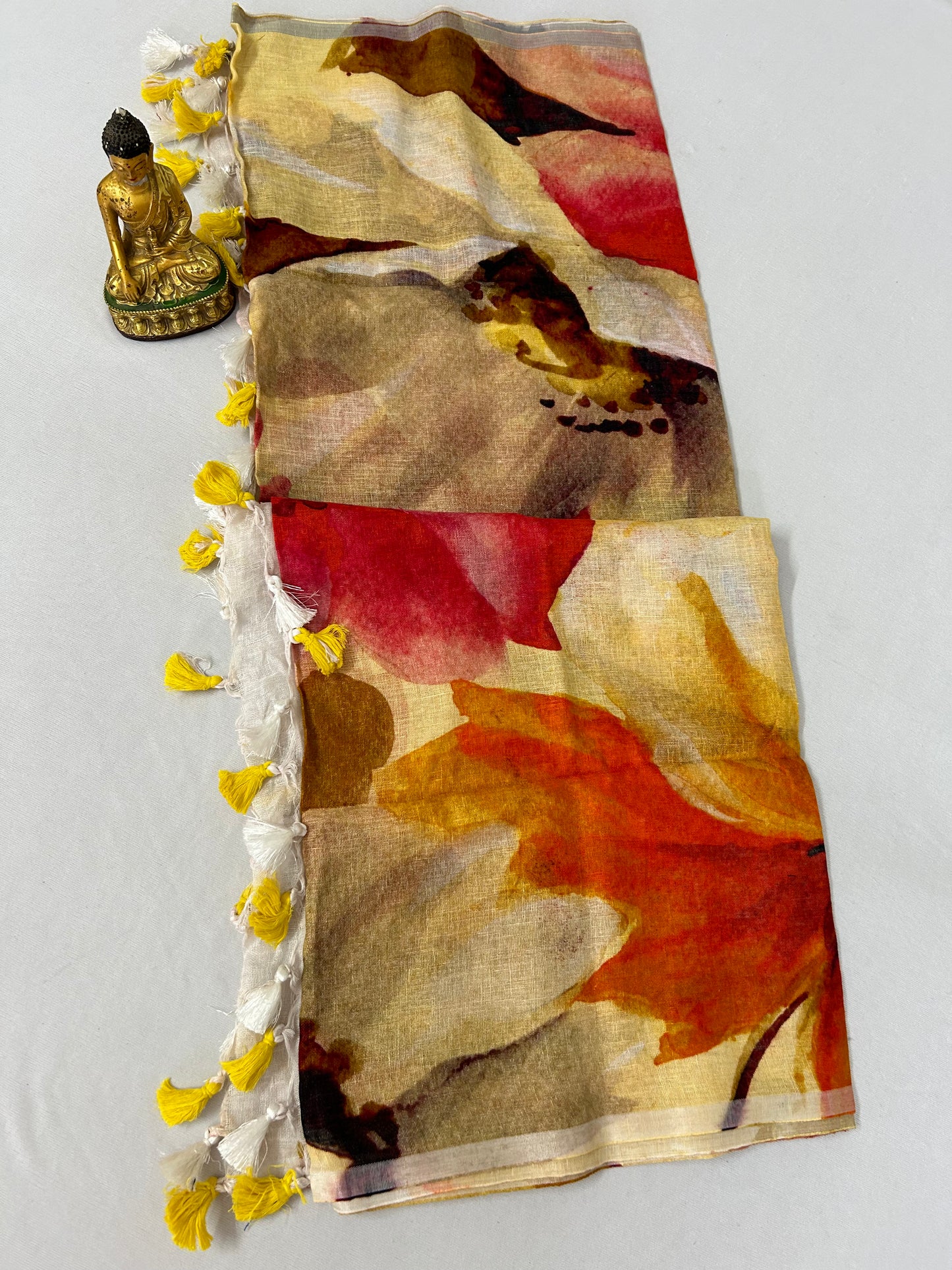 Pure Linen Digital Print Dupatta with Silver Border and Tassles *