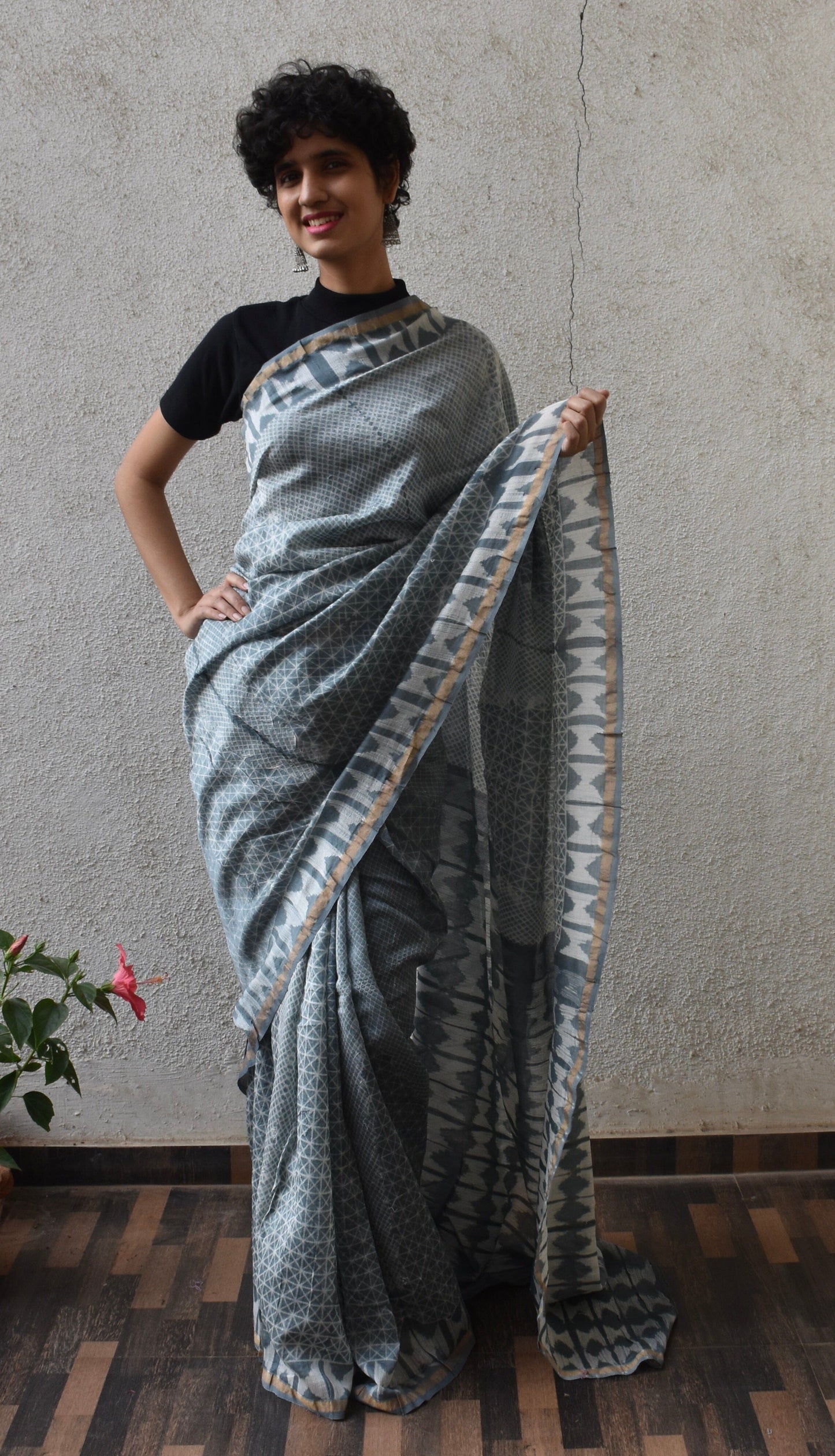 Needle Shibori Chanderi Silk Saree with Blouse
