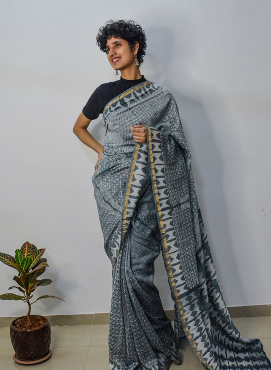 Needle Shibori Chanderi Silk Saree with Blouse