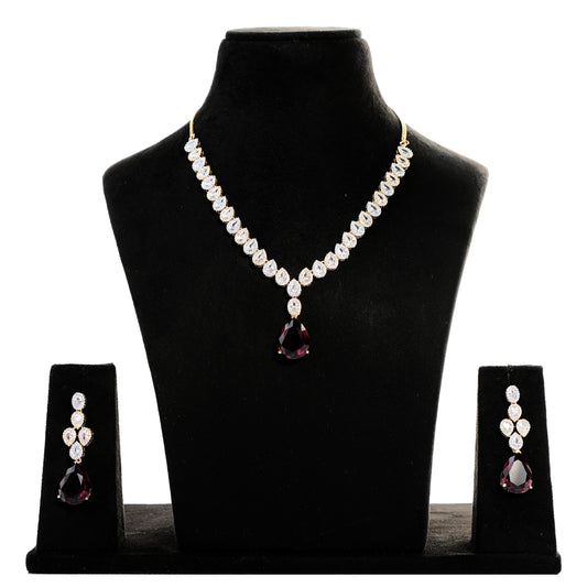 Coral Red American Diamond Necklace