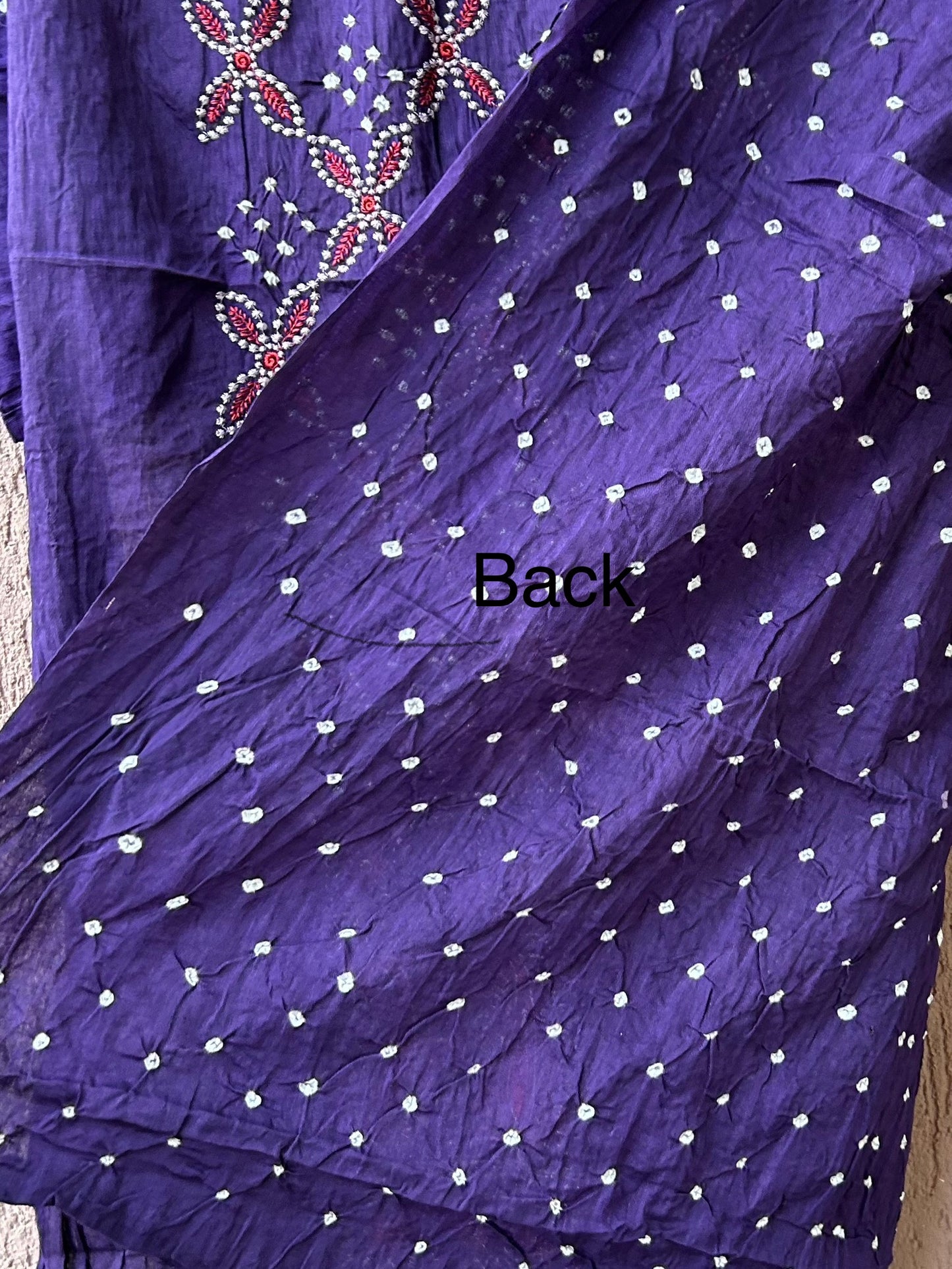 Embroidered Cotton Bandhej Dress Material