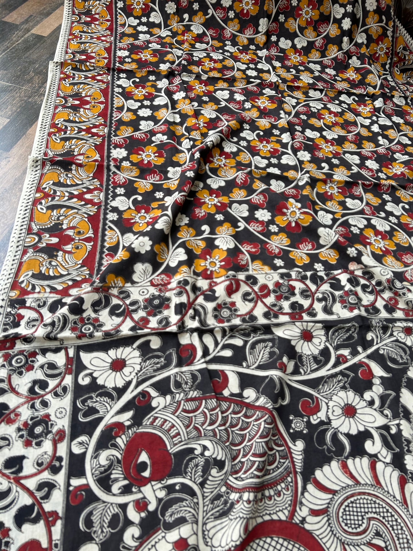 Kalamkari Malmal Cotton Saree with blouse