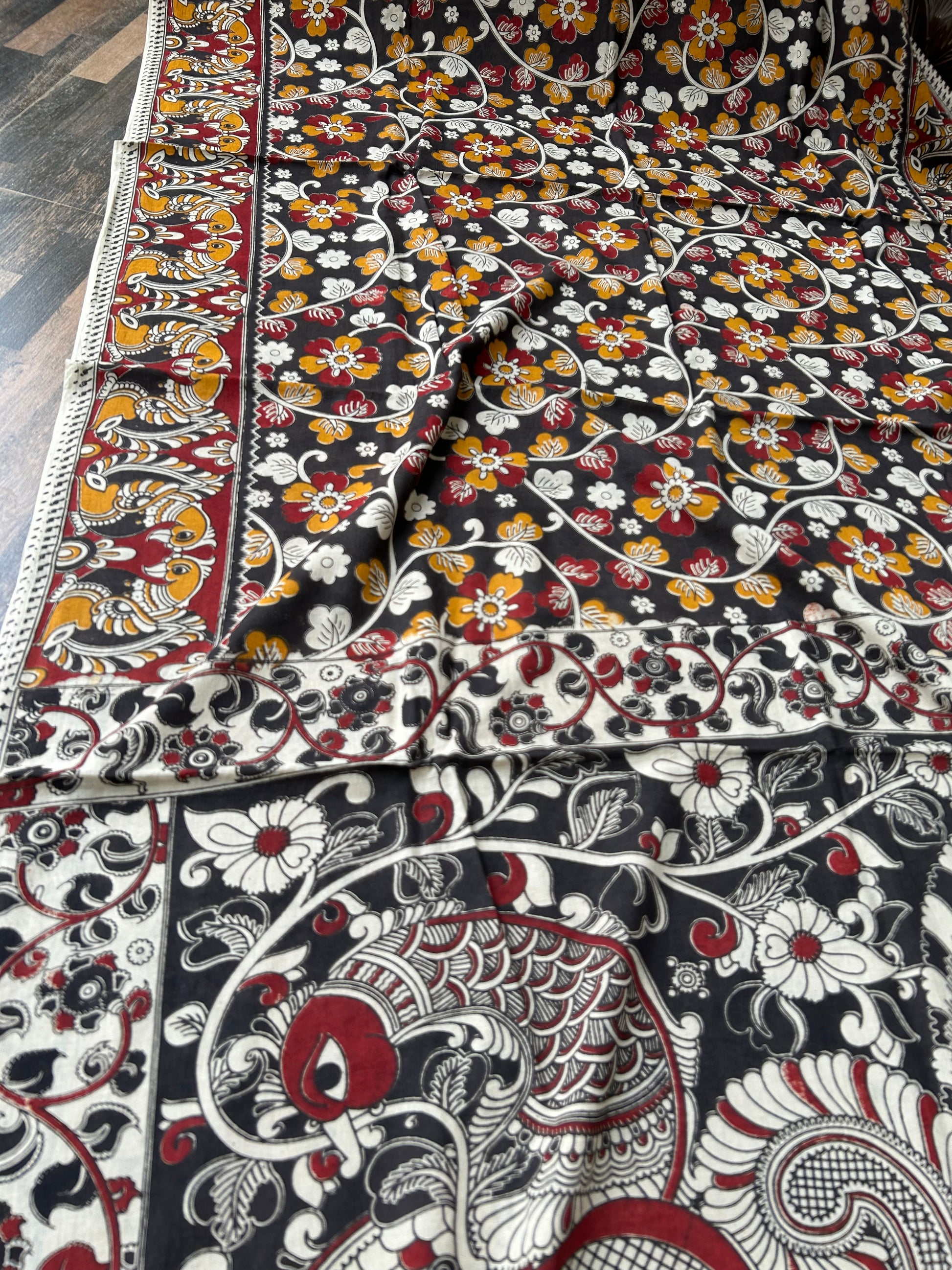 Kalamkari Malmal Cotton Saree with blouse
