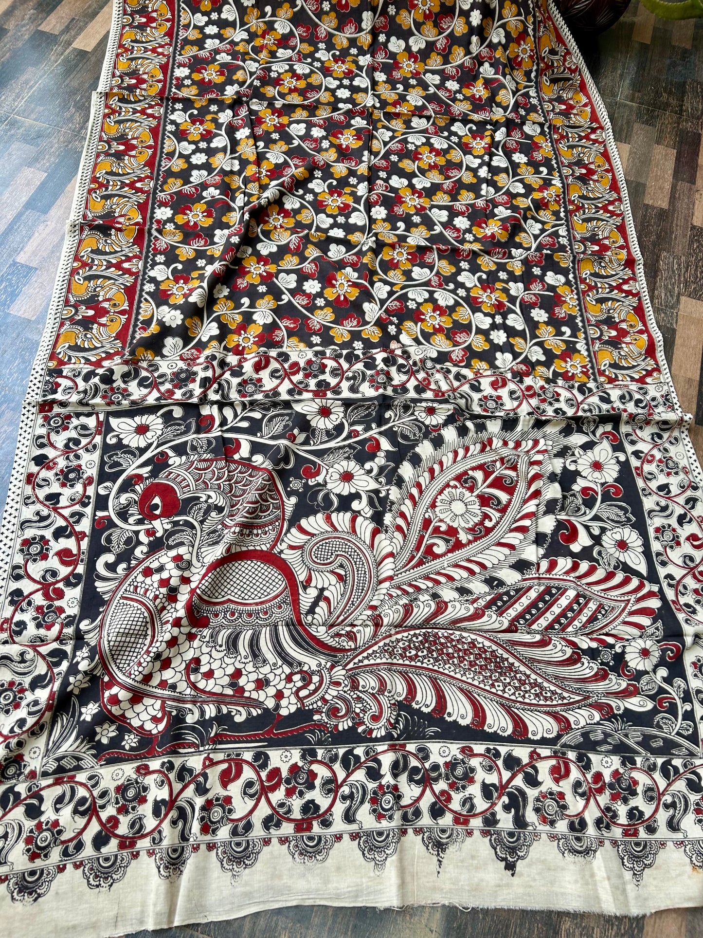 Kalamkari Malmal Cotton Saree with blouse