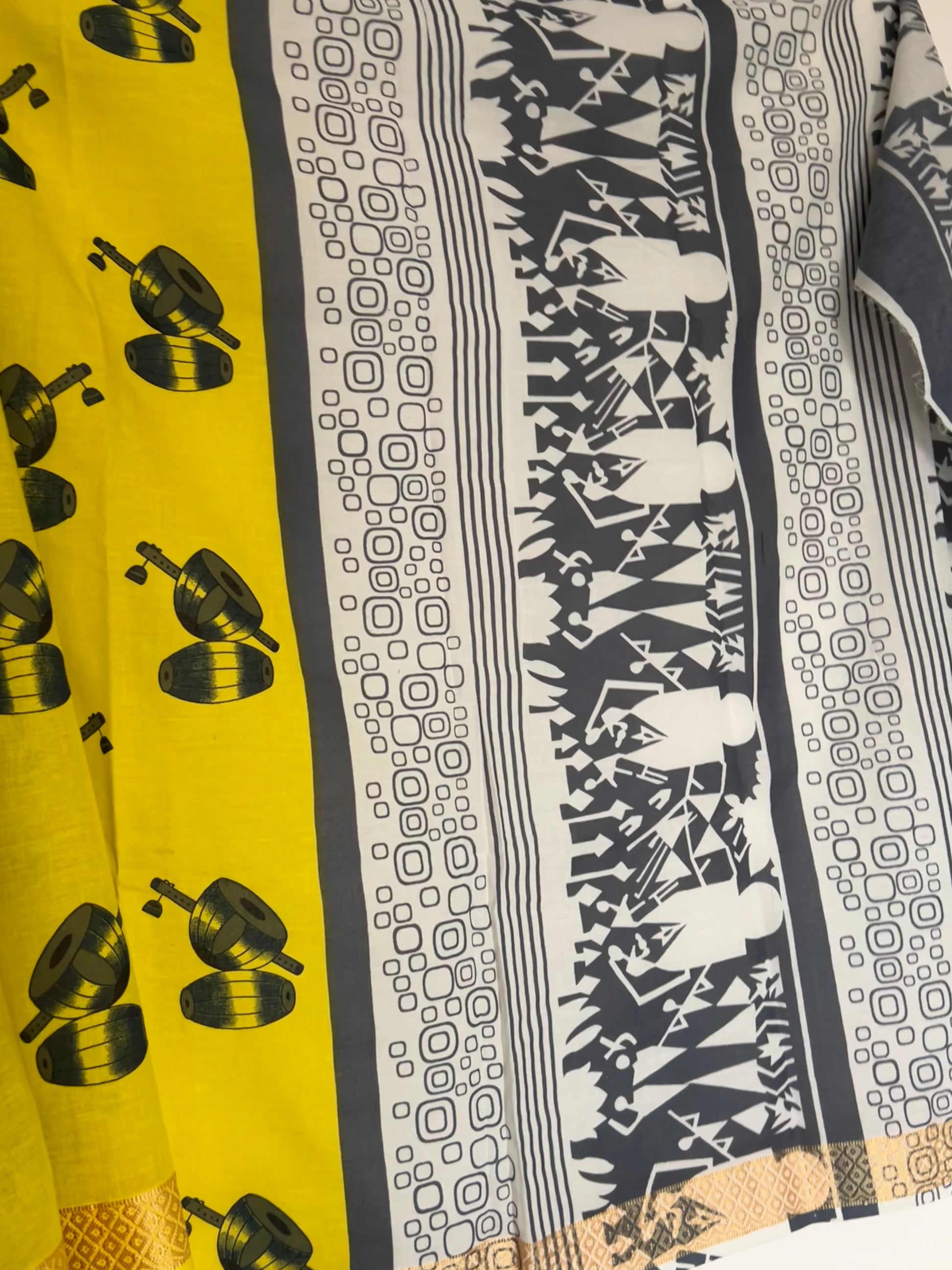 Hand Blockprint Half and Half Cotton Saree with Maheshwari border