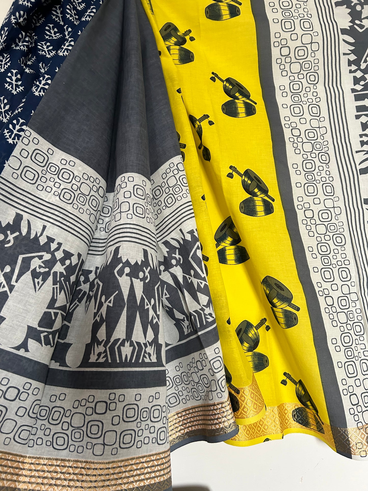 Hand Blockprint Half and Half Cotton Saree with Maheshwari border
