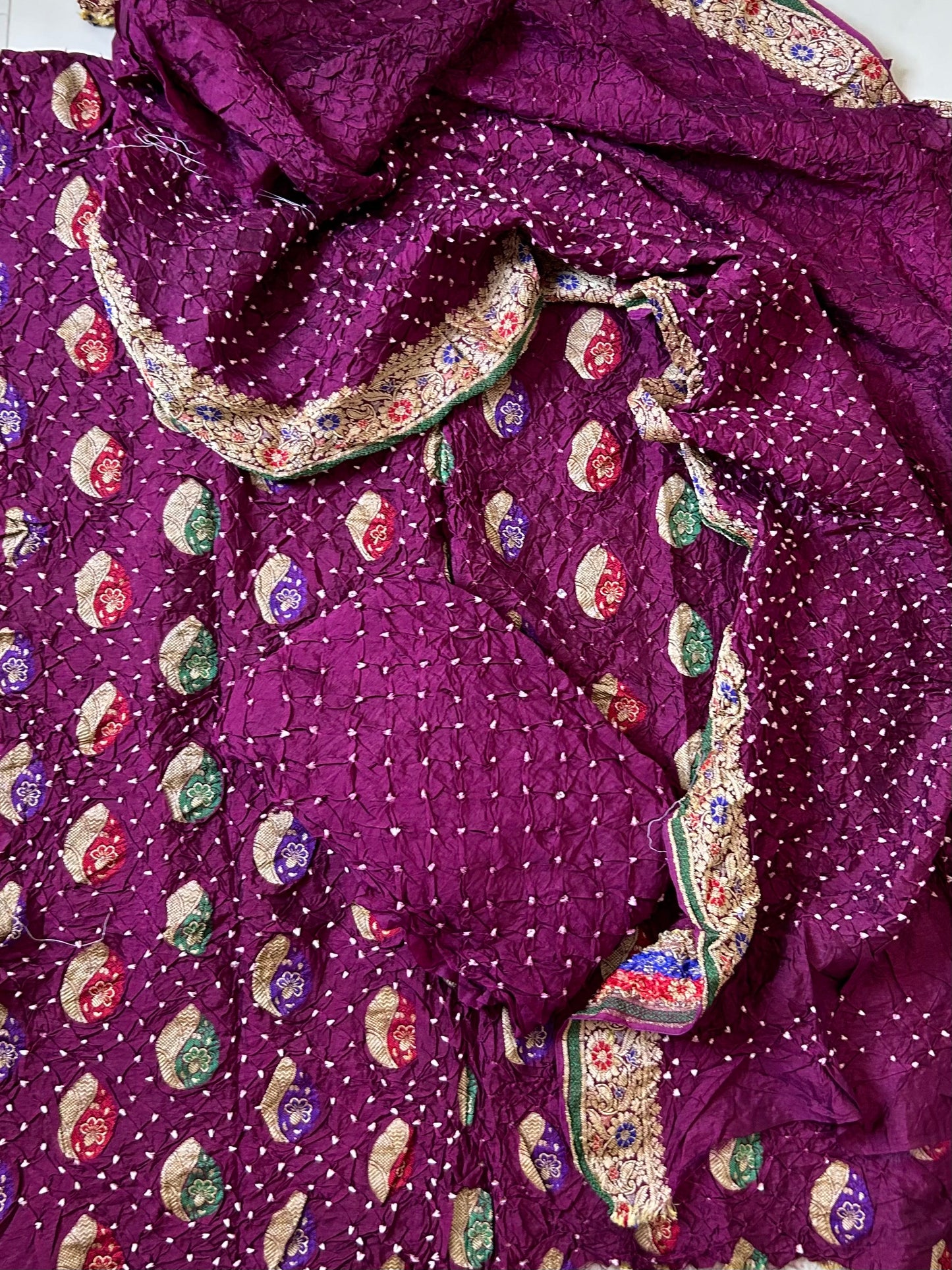 Gadwal Silk Bandhej Dress Material