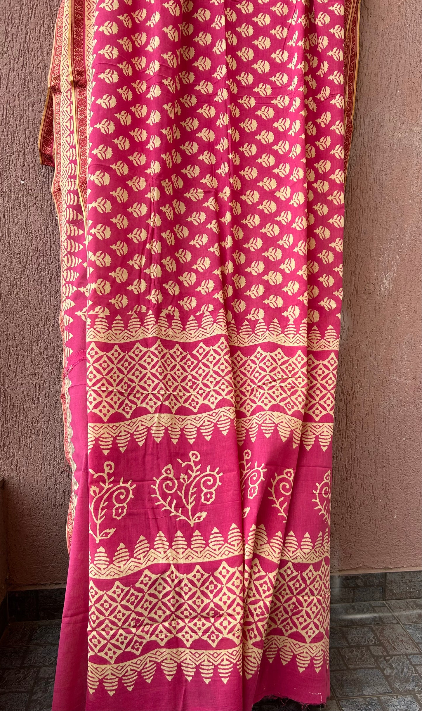 Maheshwari Cotton Hand Block Printed saree with Maheshwari Border