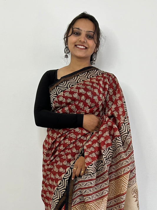 Hand BlockPrint Chanderi Silk Cotton Saree
