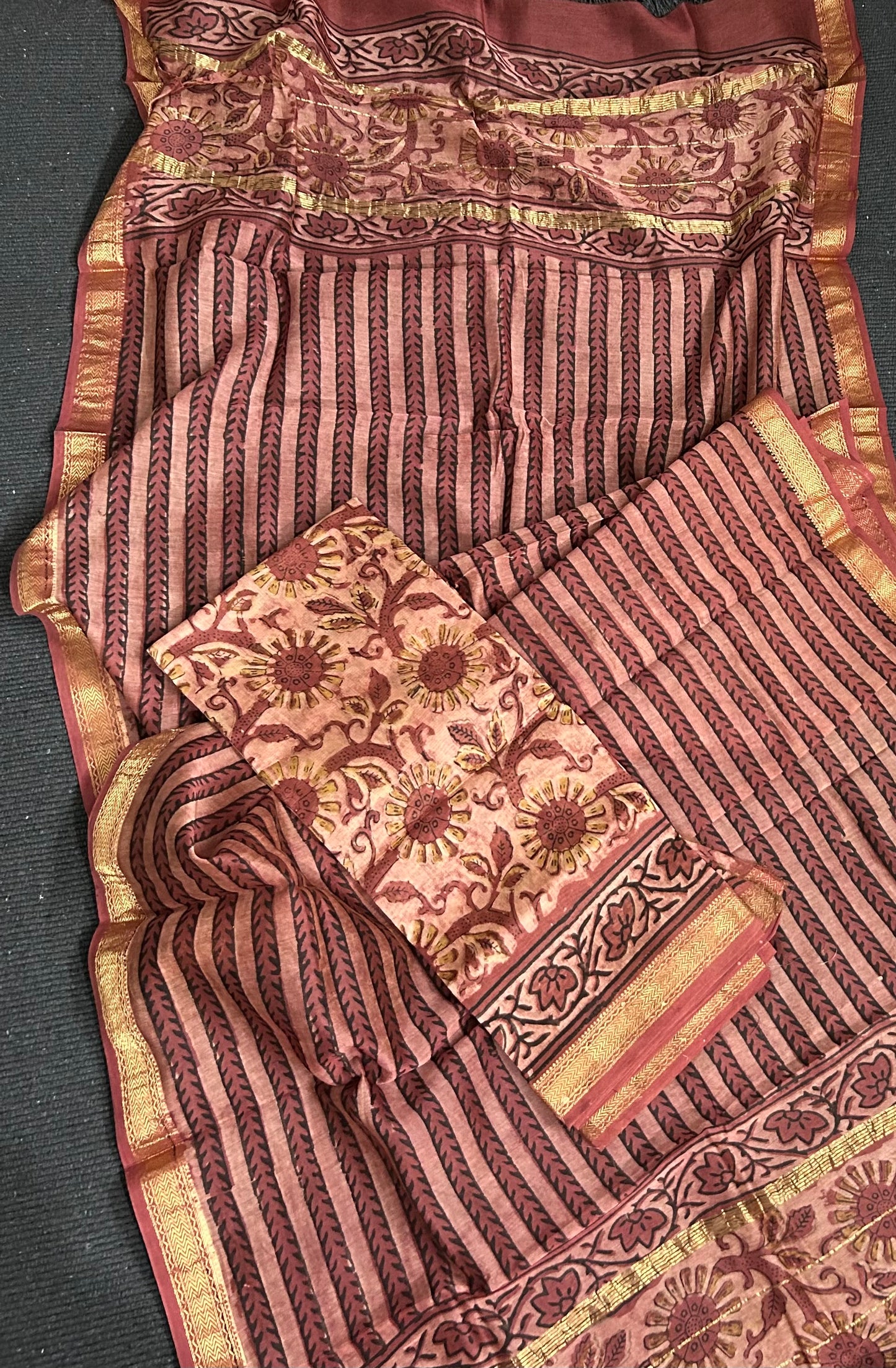 Ajrakh BlockPrint Maheshwari Silk Cotton Top Dupatta Set