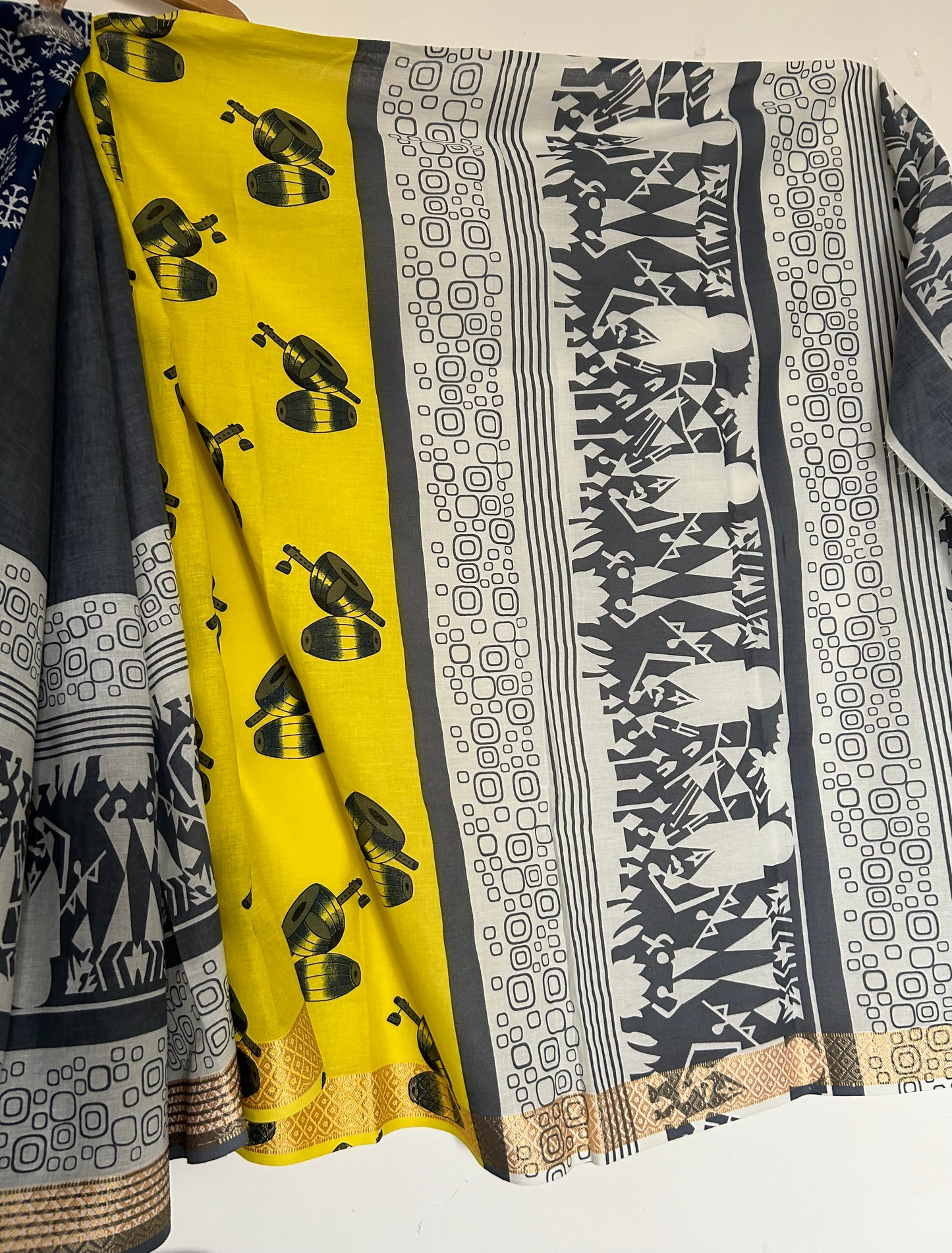 Hand Blockprint Half and Half Cotton Saree with Maheshwari border