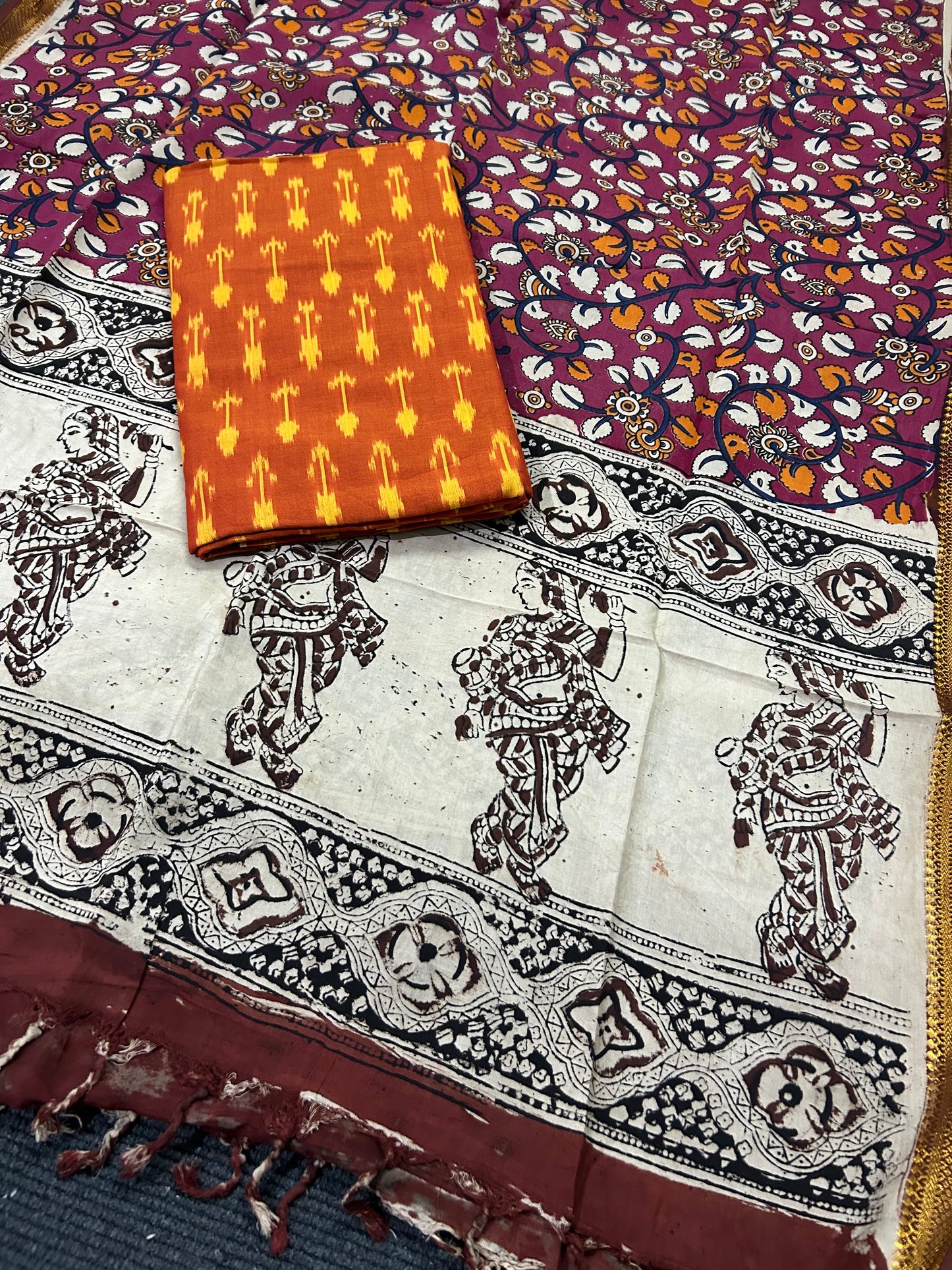 Kalamkari Silk Dupatta and Ikat Top