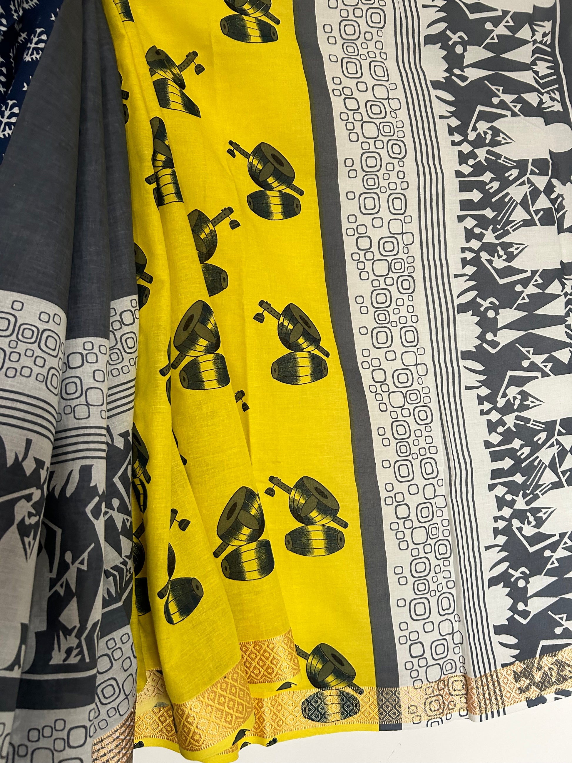 Hand Blockprint Half and Half Cotton Saree with Maheshwari border