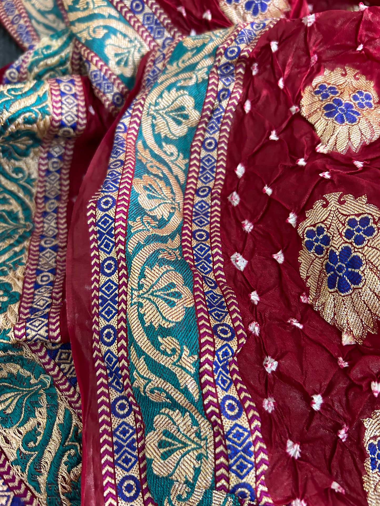 Gadwal Silk Bandhej Dress Material