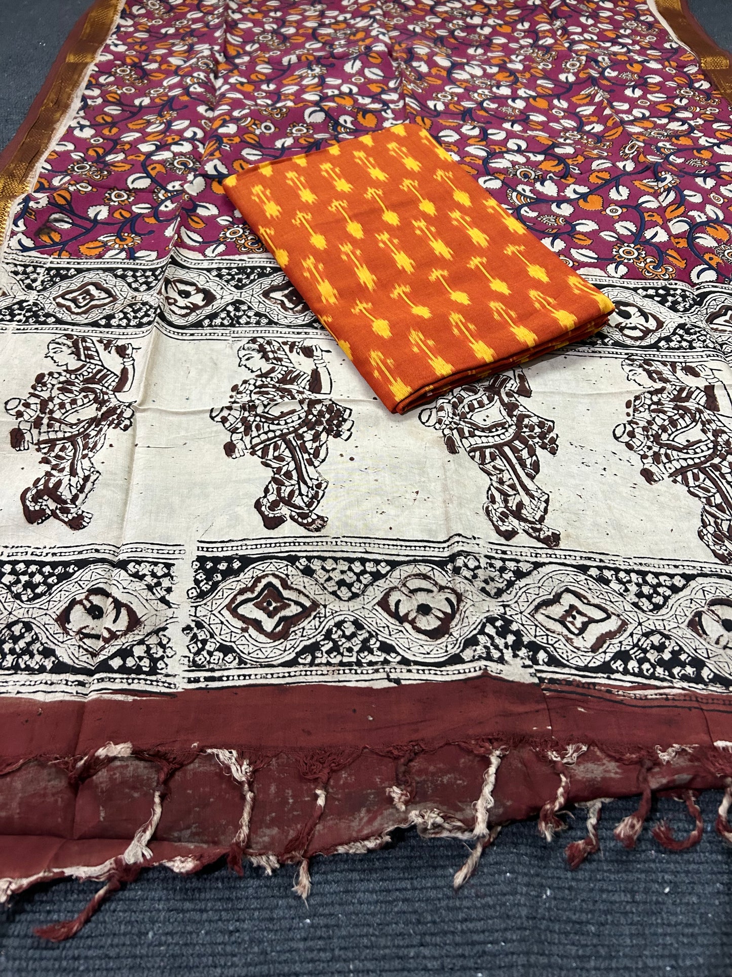 Kalamkari Silk Dupatta and Ikat Top