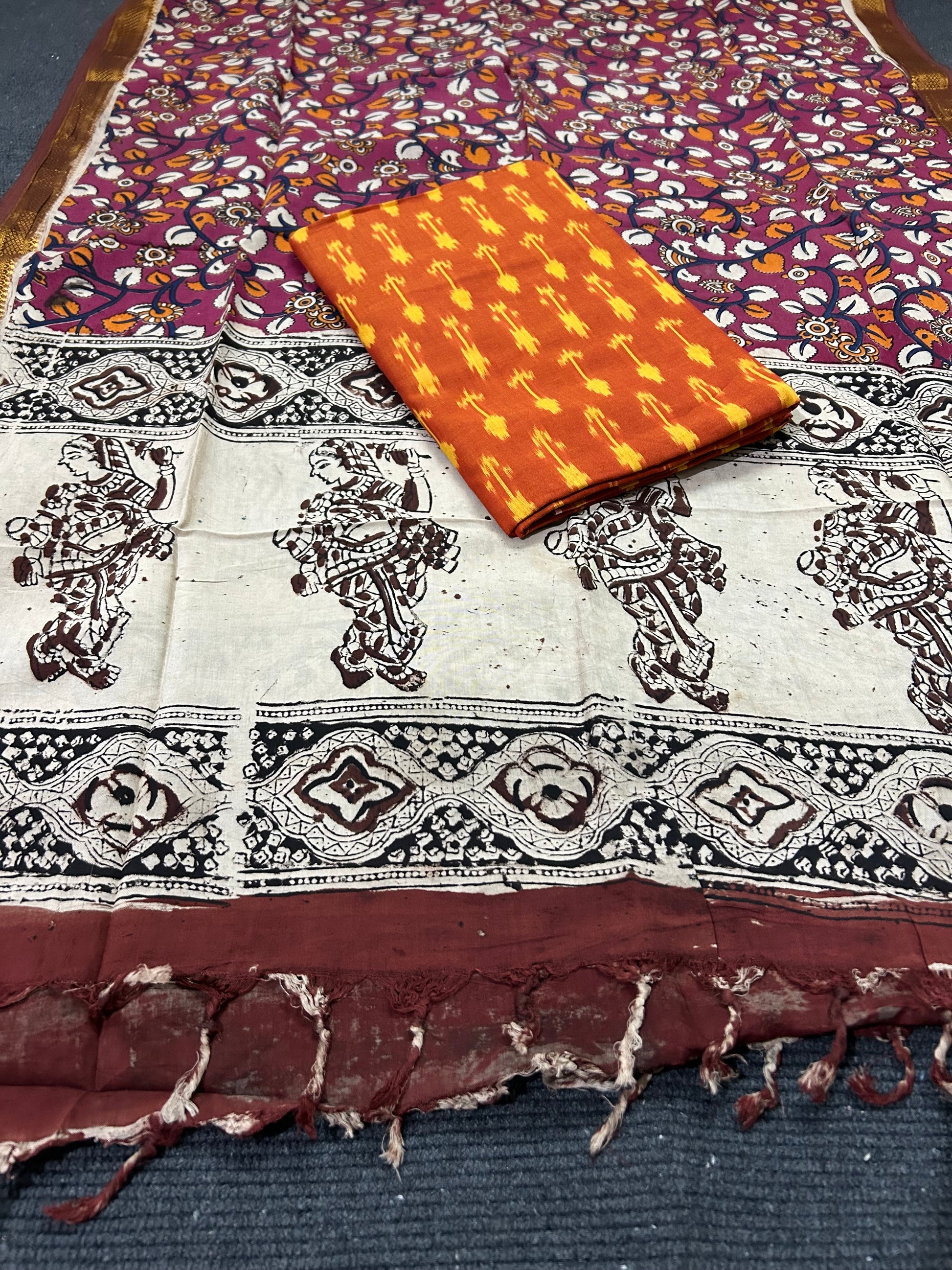 Kalamkari Silk Dupatta and Ikat Top