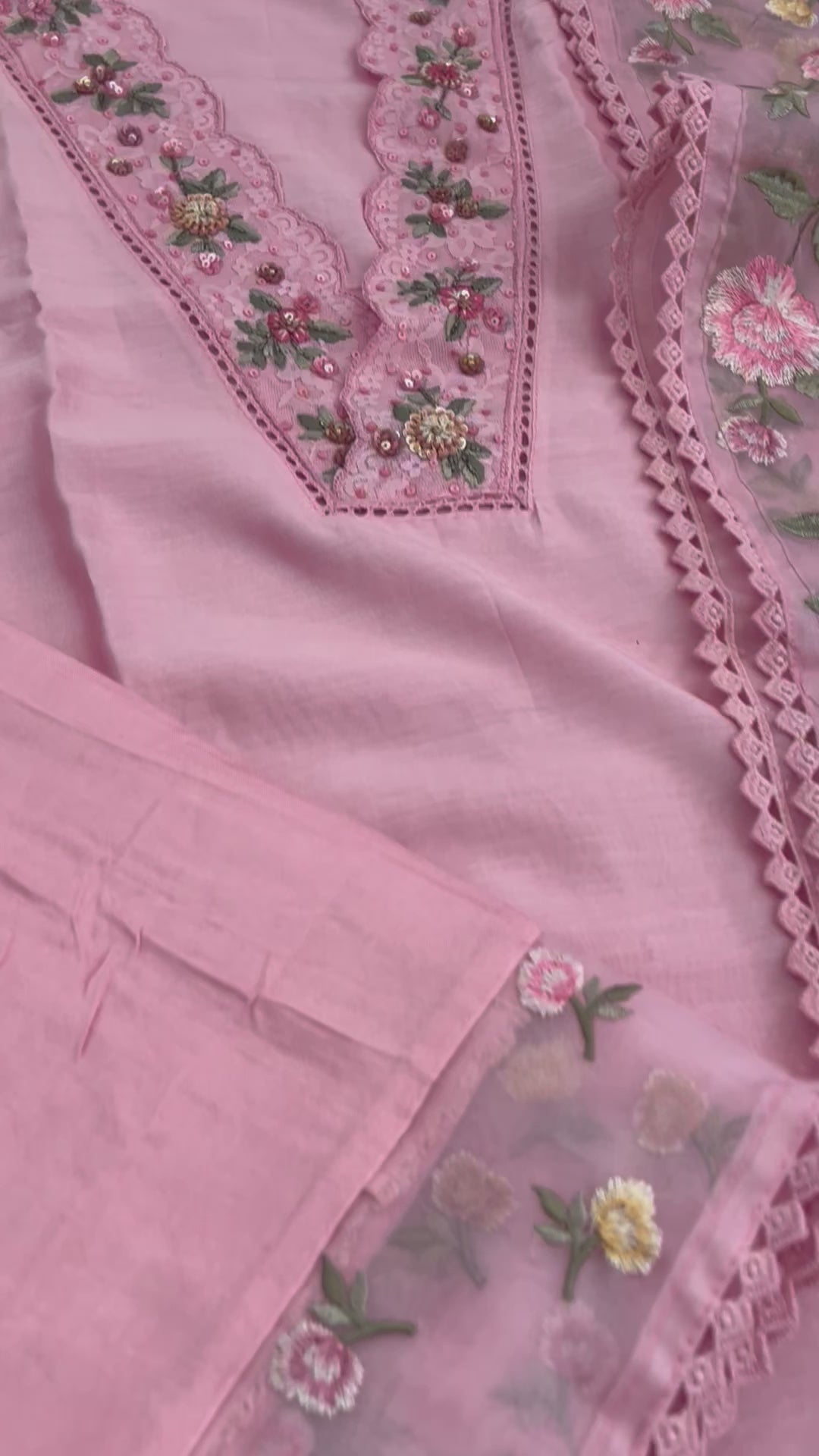 Maslin SIlk dress material with organza dupatta