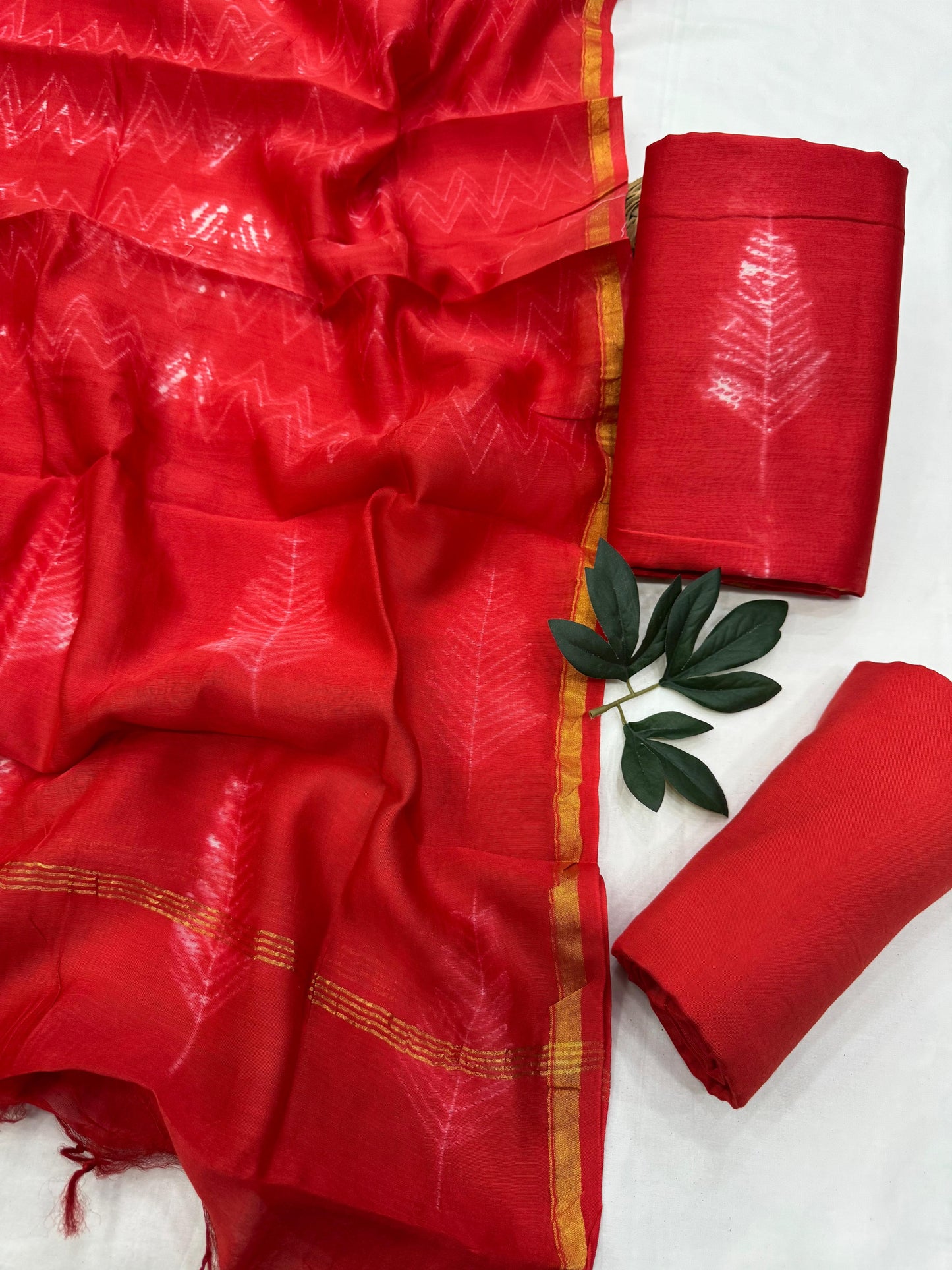 Needle Shibori Chanderi Silk Cotton Dress Material