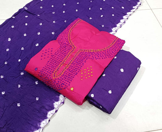 Cotton Bandhej HandWork Dress Material