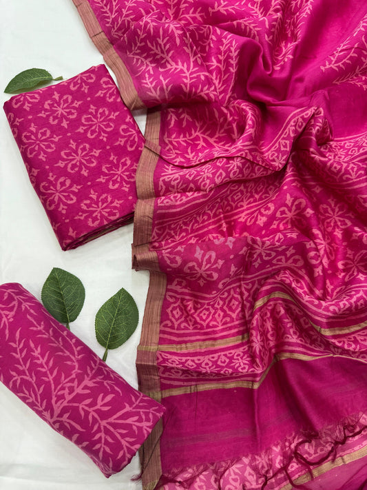 Hand BlockPrint Maheshwari Silk Cotton Dress Material