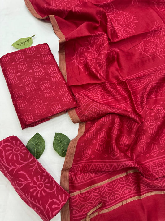 Hand BlockPrint Maheshwari Silk Cotton Dress Material