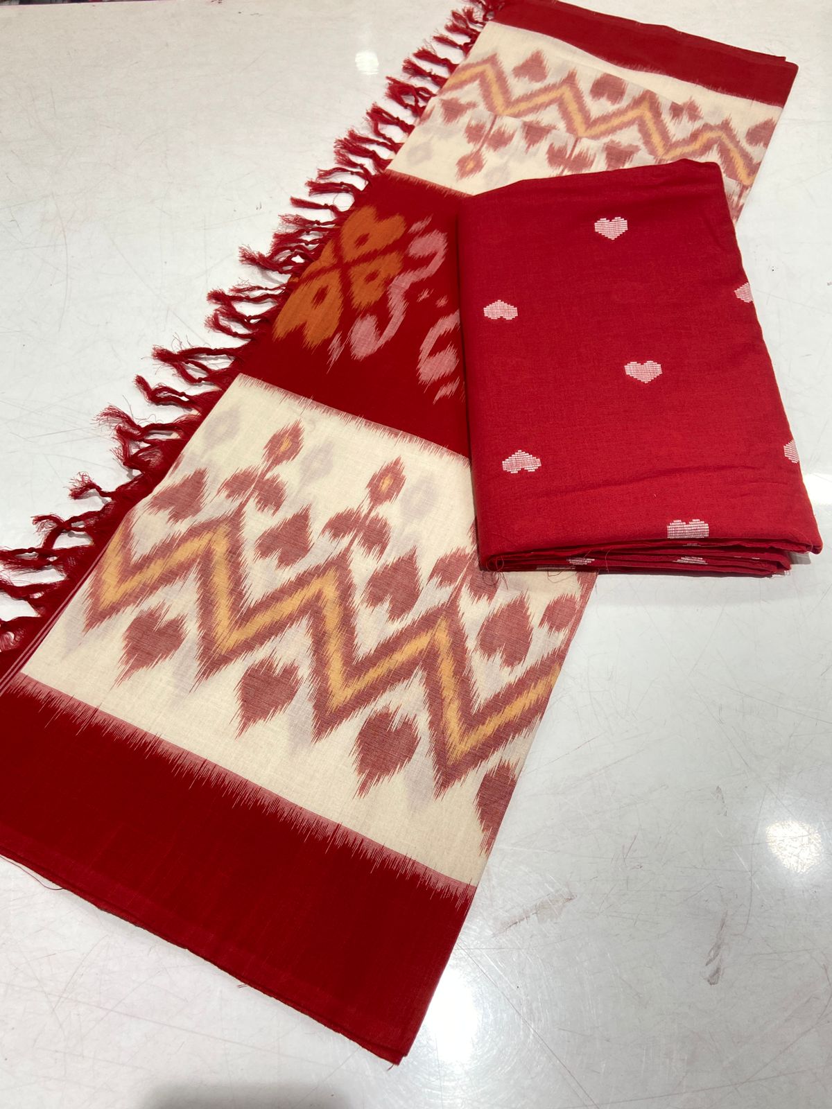 Handloom Cotton weaving booti Top with Ikat Cotton Dupatta