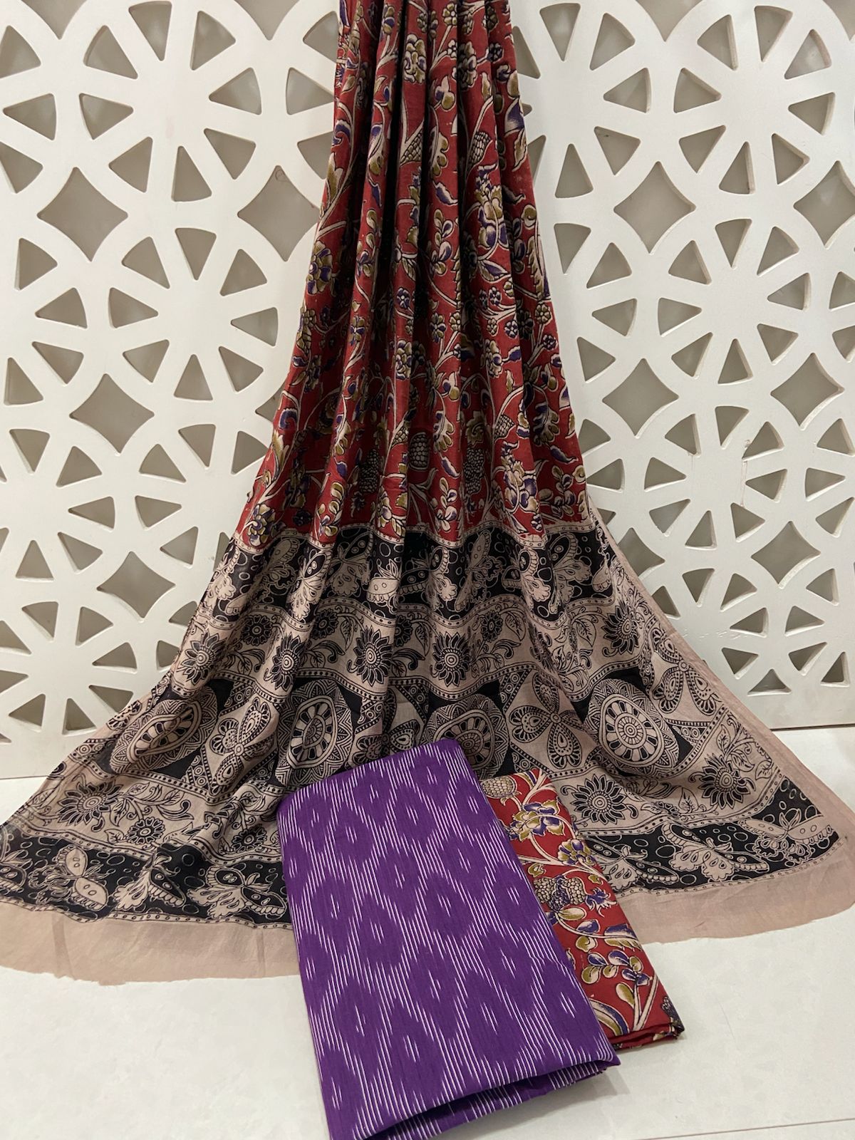 Ikat Kalamkari Cotton Dress Material