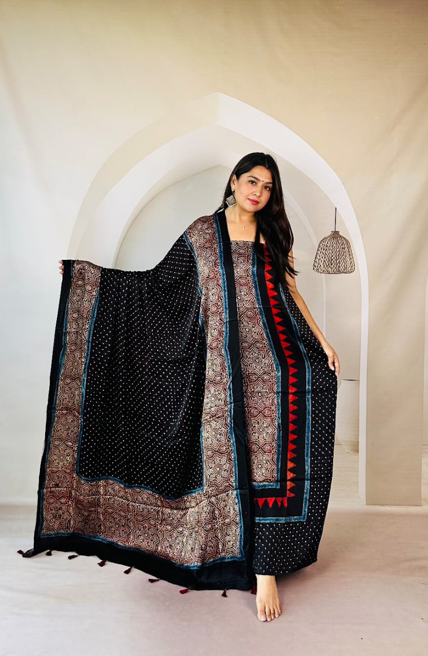 Ajrakh Modal Silk Dress Material