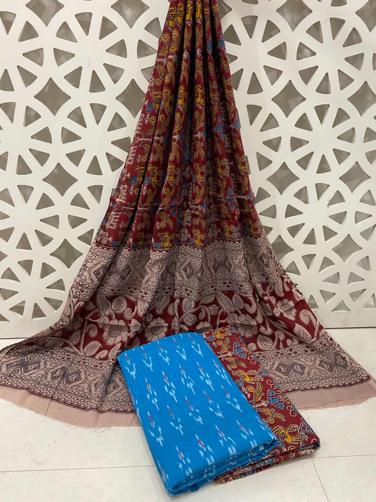 Ikat Kalamkari Cotton Dress Material