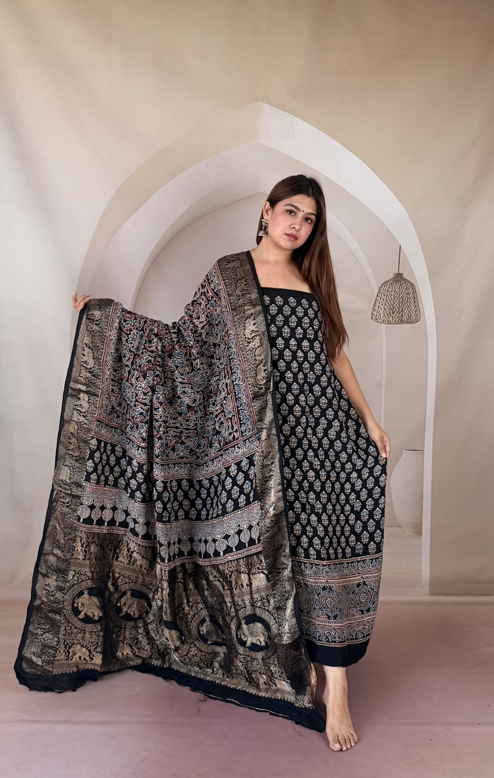 Ajrakh Dola Silk Dress Material