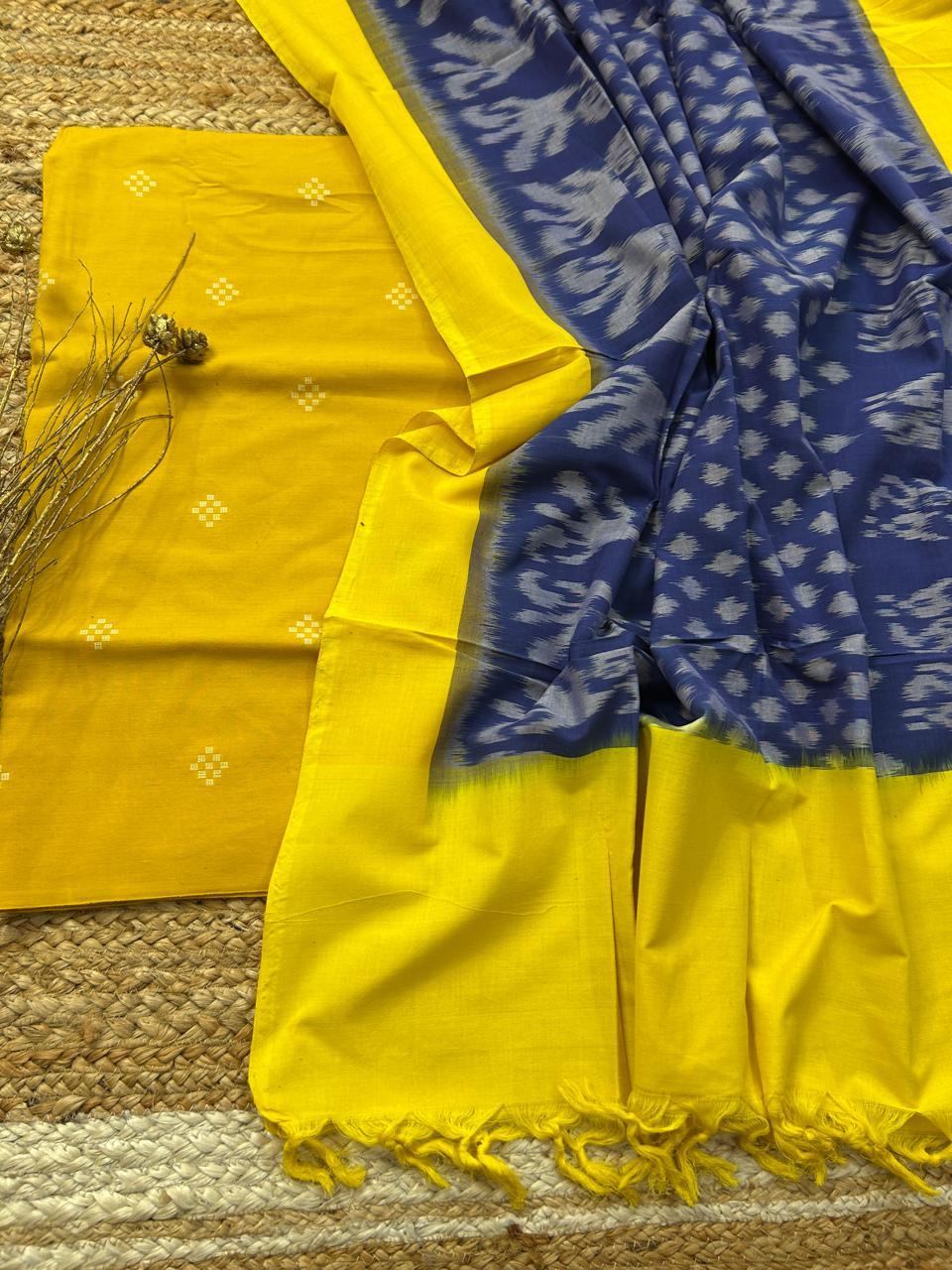 Handloom Cotton Weaving Booti Top with Ikat Cotton Dupatta