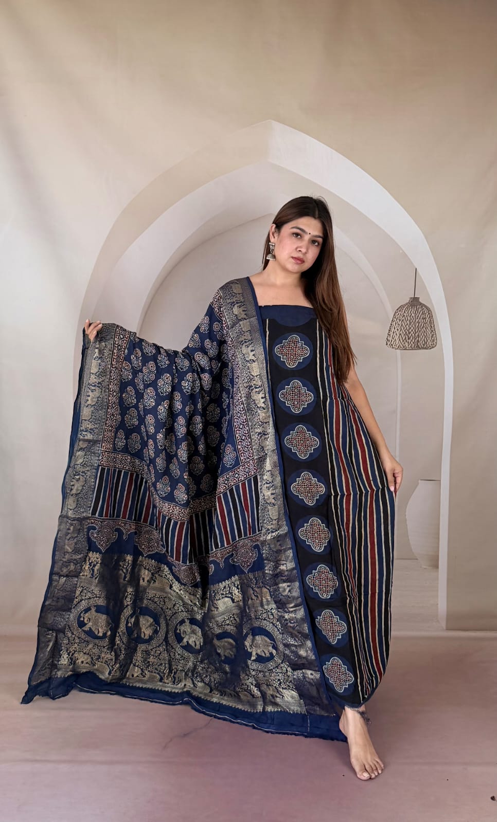 Ajrakh Dola Silk Dress Material